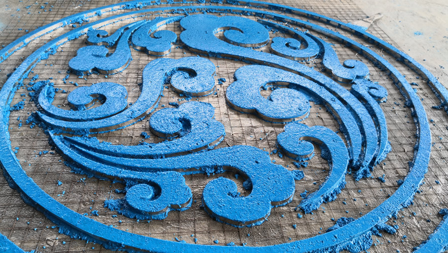 无机磨石样板蓝色部分摊铺完成效果图 无机磨石样板蓝色部分摊铺完成效果图